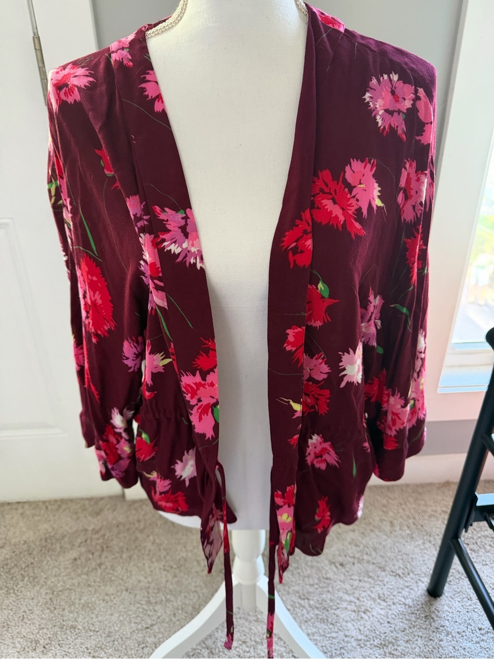 Express Women’s Burgundy Floral with Pink Accents Kimono, Size S